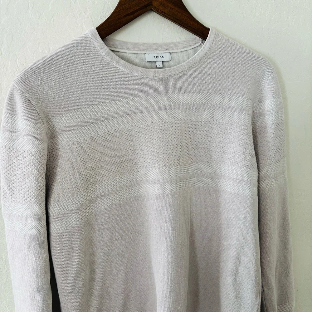 Reiss Birch Cotton Blend Crew Neck Jumper Sweater Size Large‎ Light Gray Beige